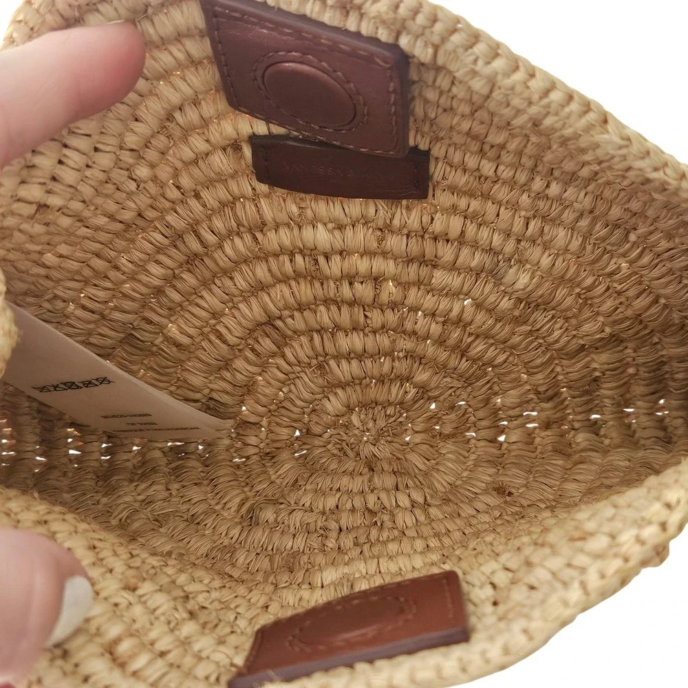 Vanessa Bruno Raffia Floral Half-Moon Clutch Bag Natural Beige - Picture 6 of 11